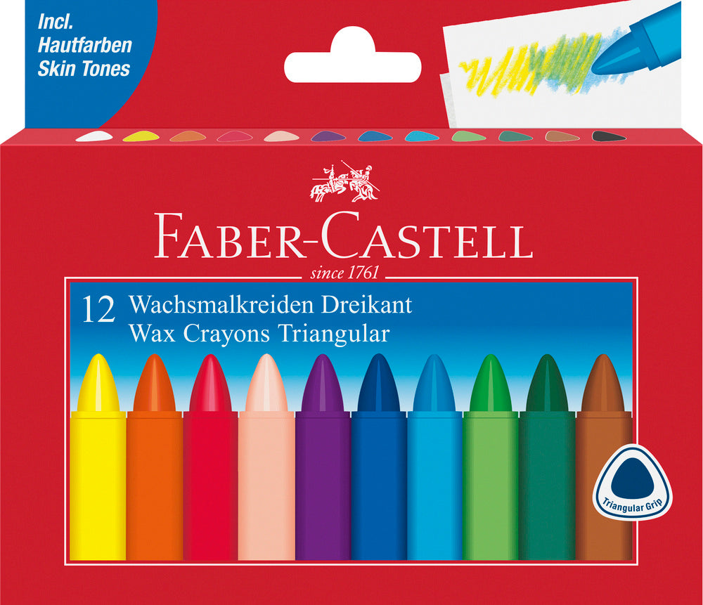 Vokskridt Faber-Castell trekantet 12 stk