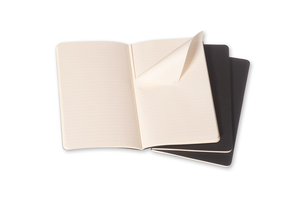Notesbog Moleskine l cahiers sort 3 stk m/80 linjerede ark