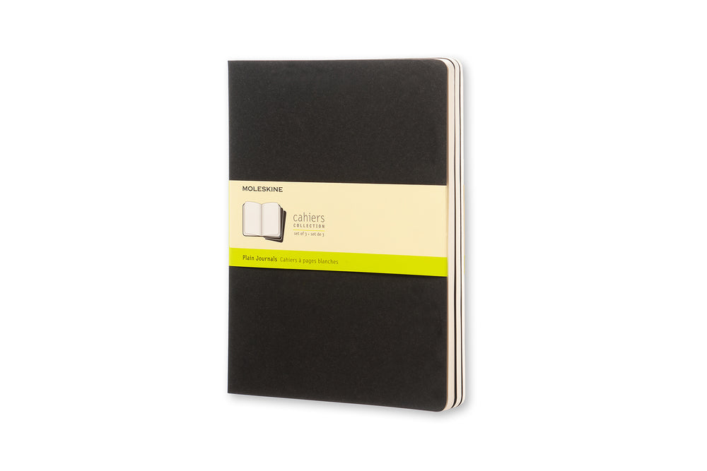 Notesbog Moleskine xl cahiers sort 3 stk m/120 blanke ark