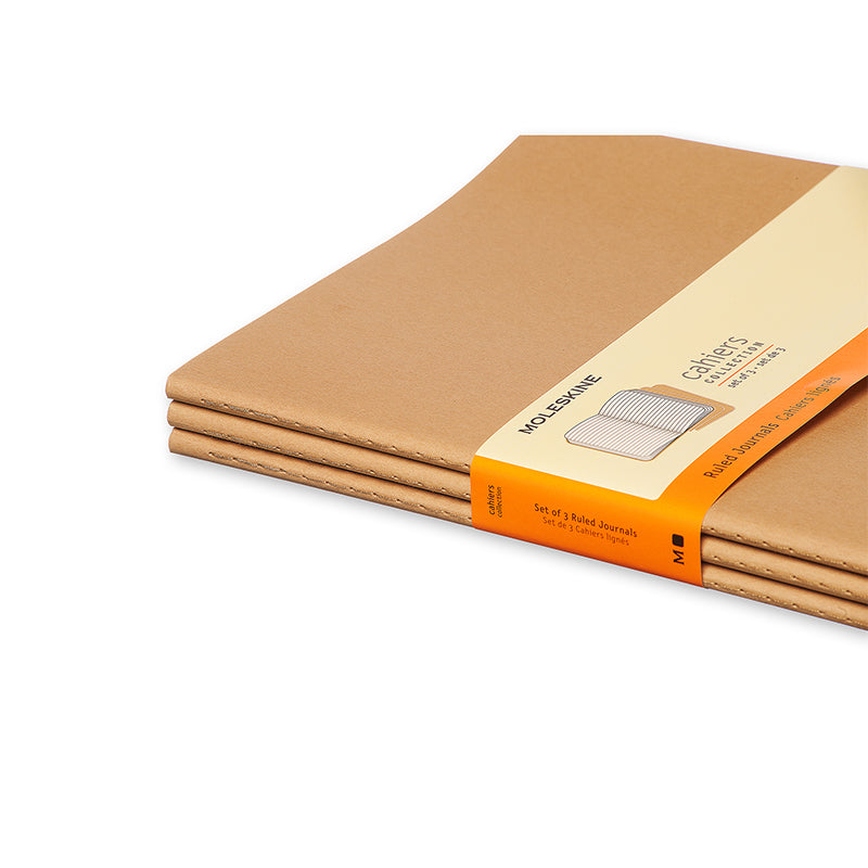 Notesbog Moleskine xl cahiers kraft 3 stk m/120 linjrede ark