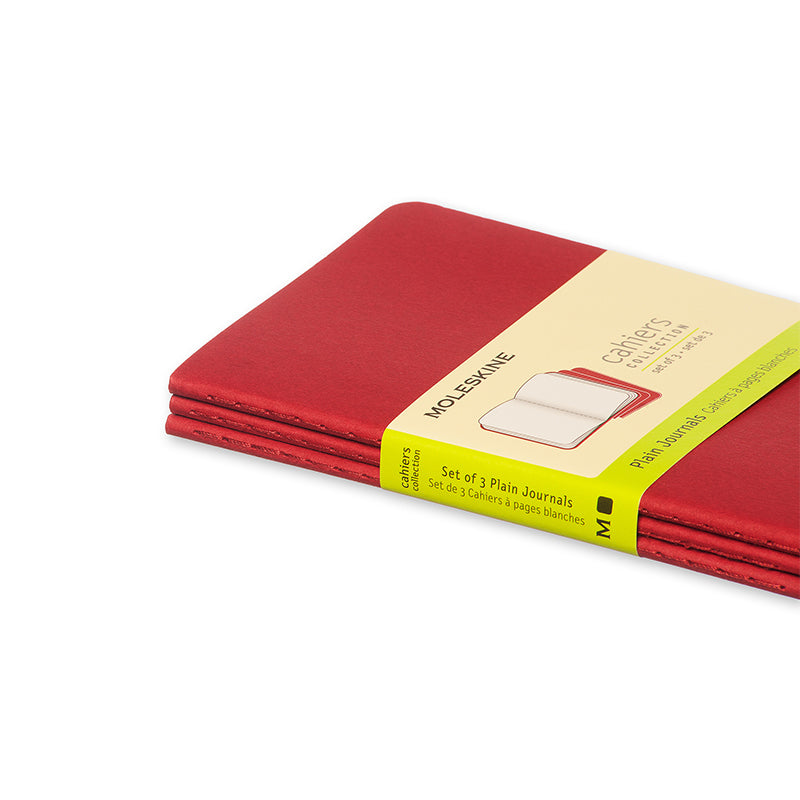 Notesbog Moleskine pocket cahiers rød 3 stk m/64 blanke ark