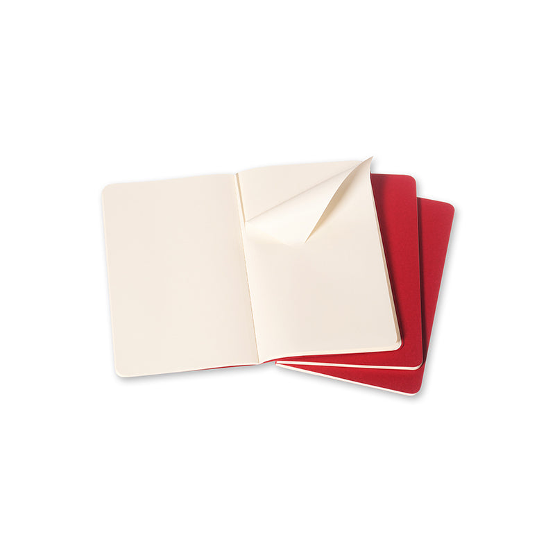 Notesbog Moleskine pocket cahiers rød 3 stk m/64 blanke ark