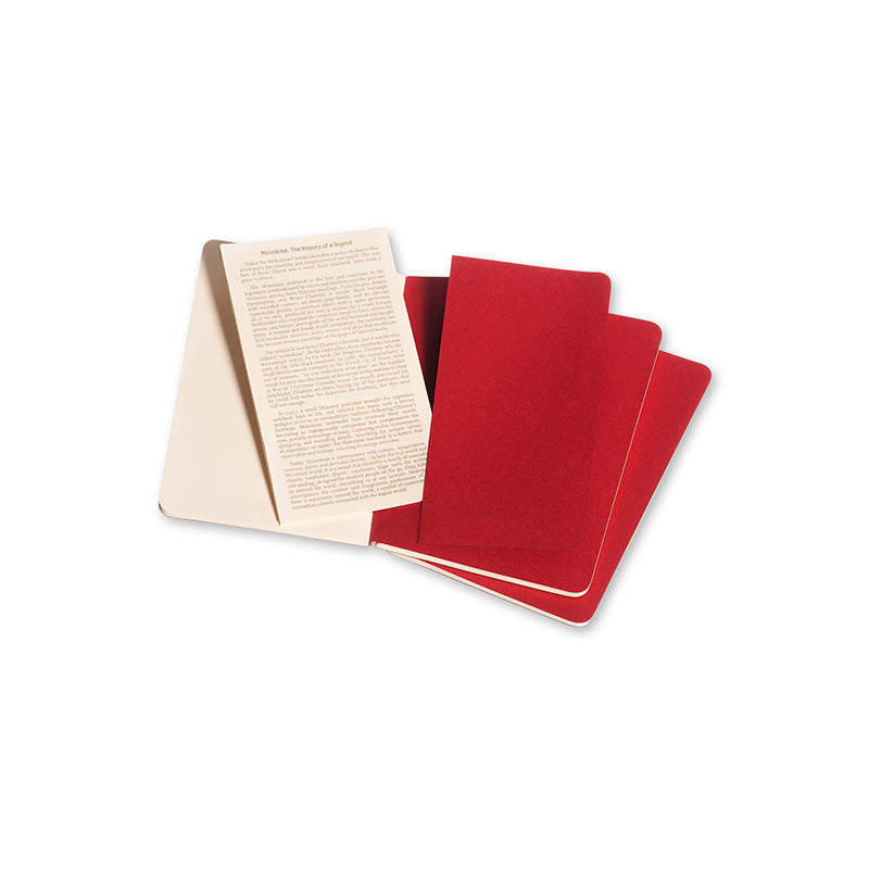 Notesbog Moleskine pocket cahiers rød 3 stk m/64 blanke ark