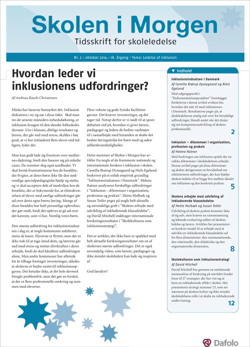 Skolen i Morgen. Nr. 2. 2014. 18. årgang. Tema: Ledelse af inklusion
