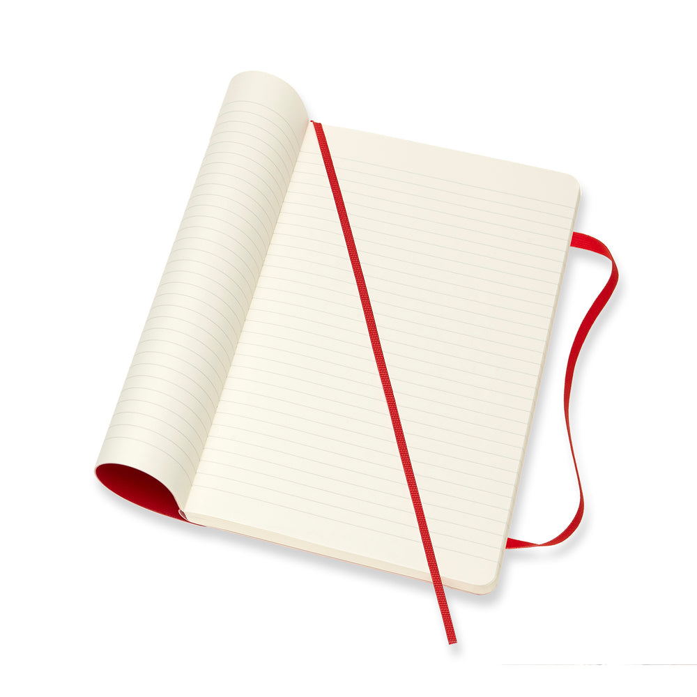 Notesbog Moleskine large rød m/192 linjerede ark soft