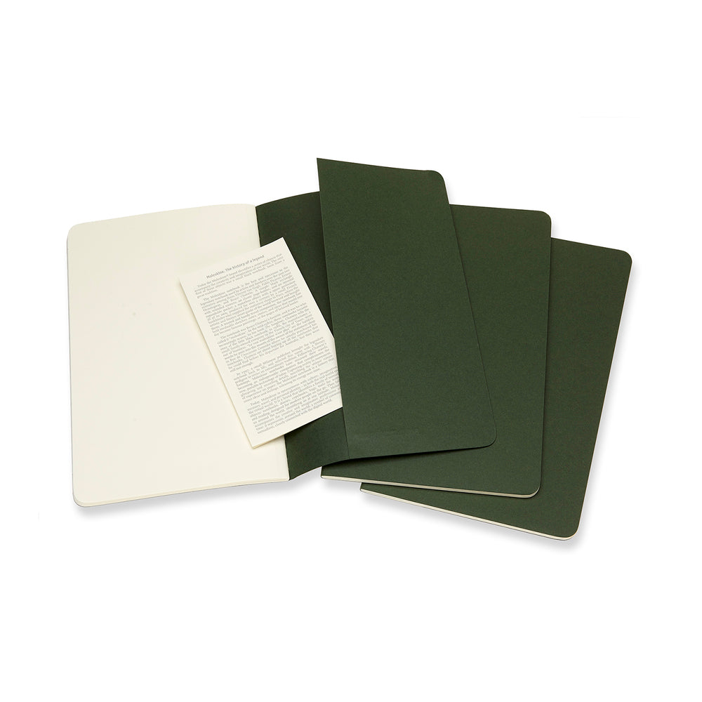 Notesbog Moleskine l cahiers grøn 3 stk m/80 blanke ark