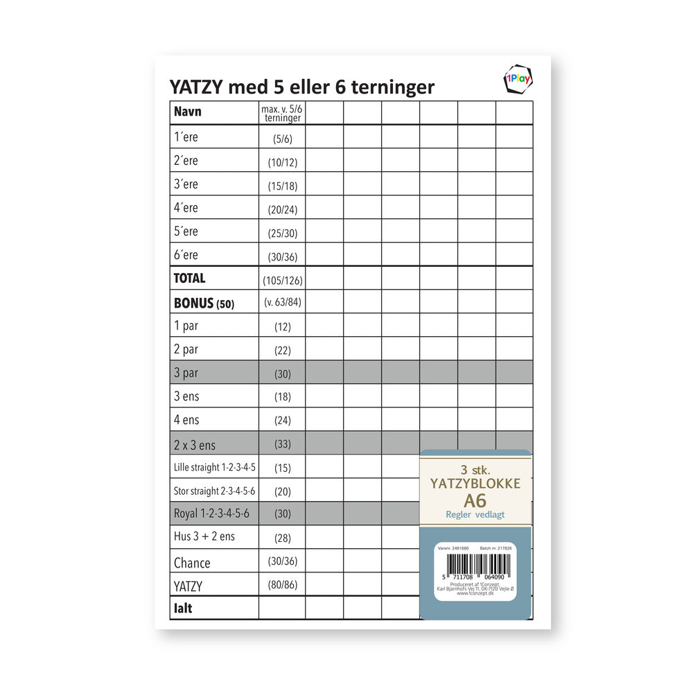 Yatzy blok A6 3-pak