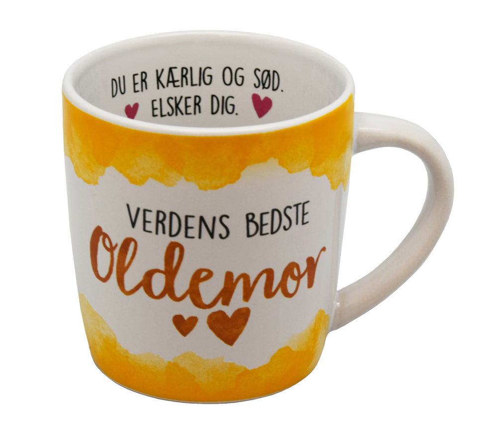 Krus enjoy oldemor hvid og gul