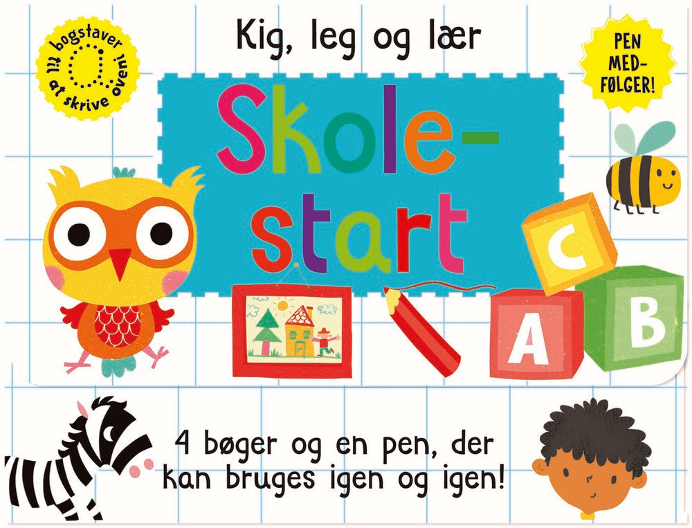 Skriv og visk ud - Skolestart (kuffert med 4 bøger og pen)