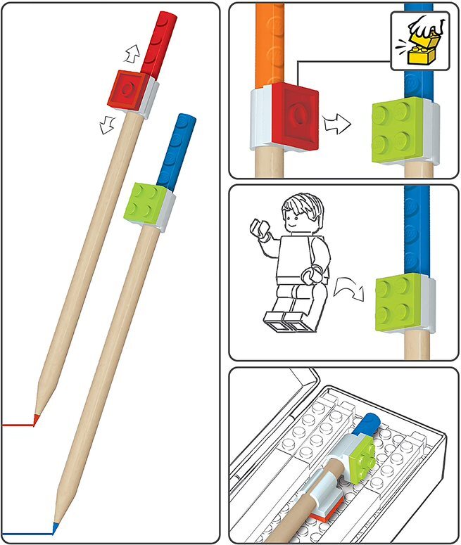LEGO stationery 12 farveblyanter med 2 LEGO-klods toppe