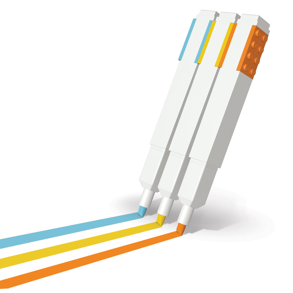 LEGO highlighters, 3 stk. orange, gul og tyrkis i box