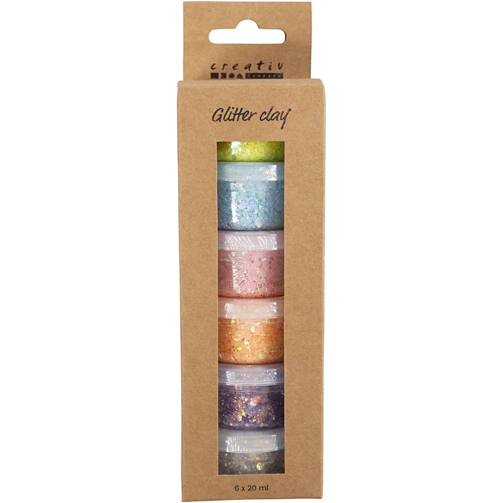 Glitter Clay Pastelfarver, 6x20 g.