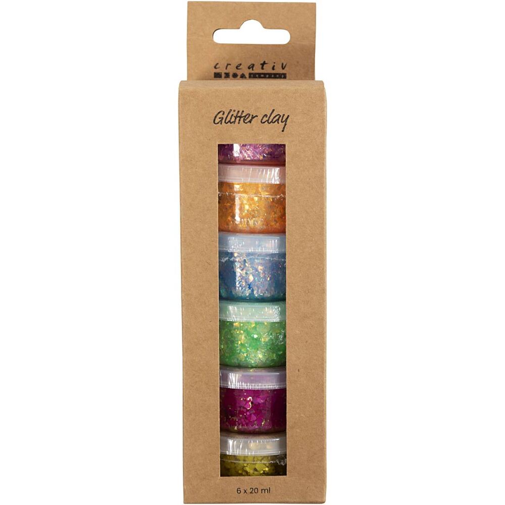 Glitter Clay Glade farver, 6x20 g,