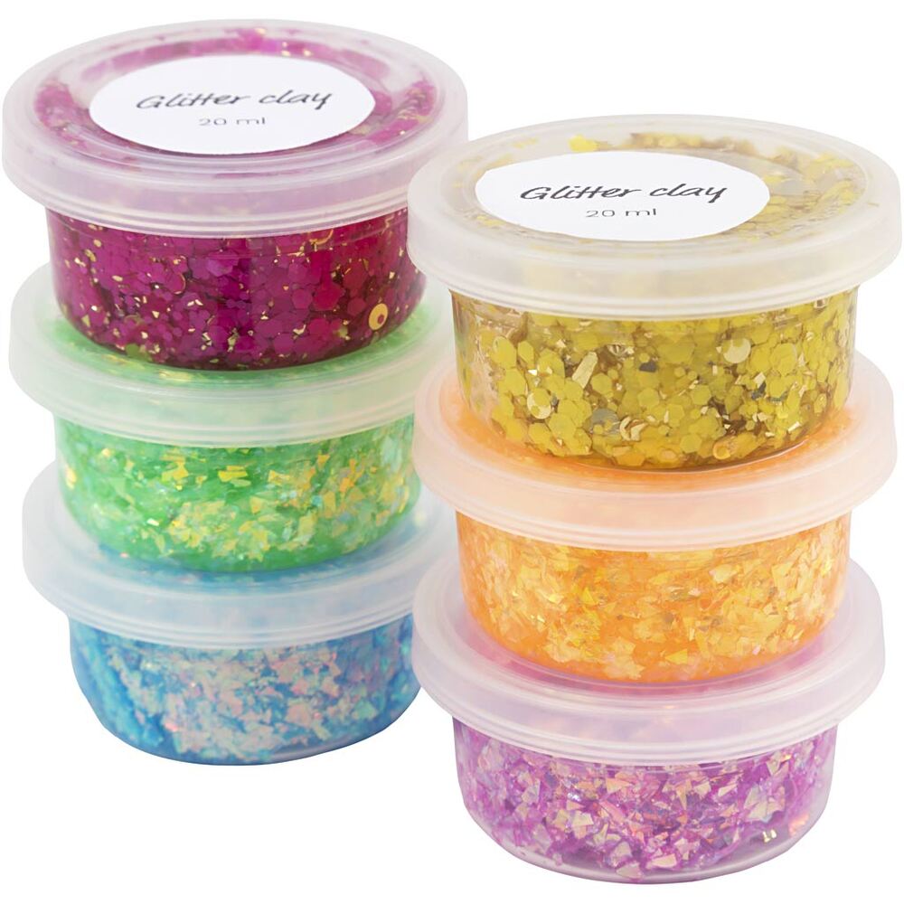 Glitter Clay Glade farver, 6x20 g,