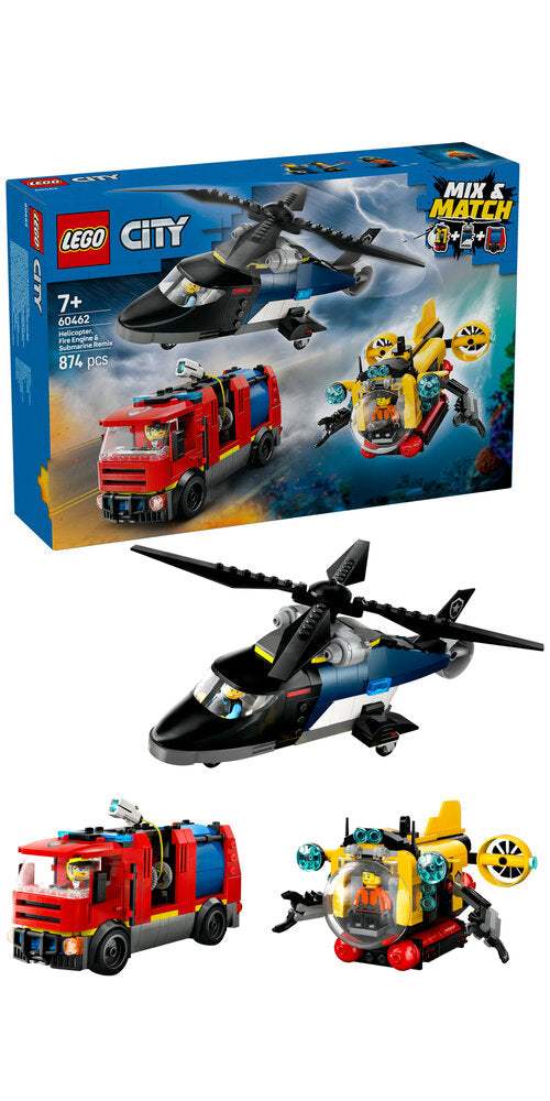 60462 LEGO City Great Vehicles Remix – helikopter, brandbil og ubåd
