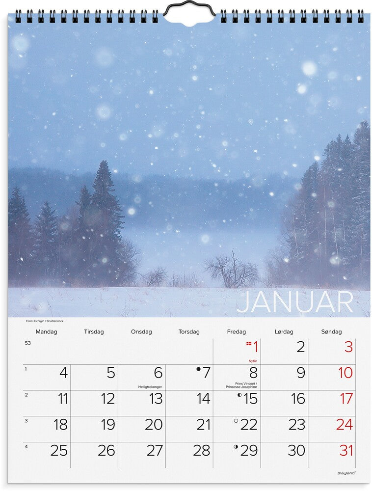 Vægkalender 2027 Mayland 29,5 x 39 cm dansk natur