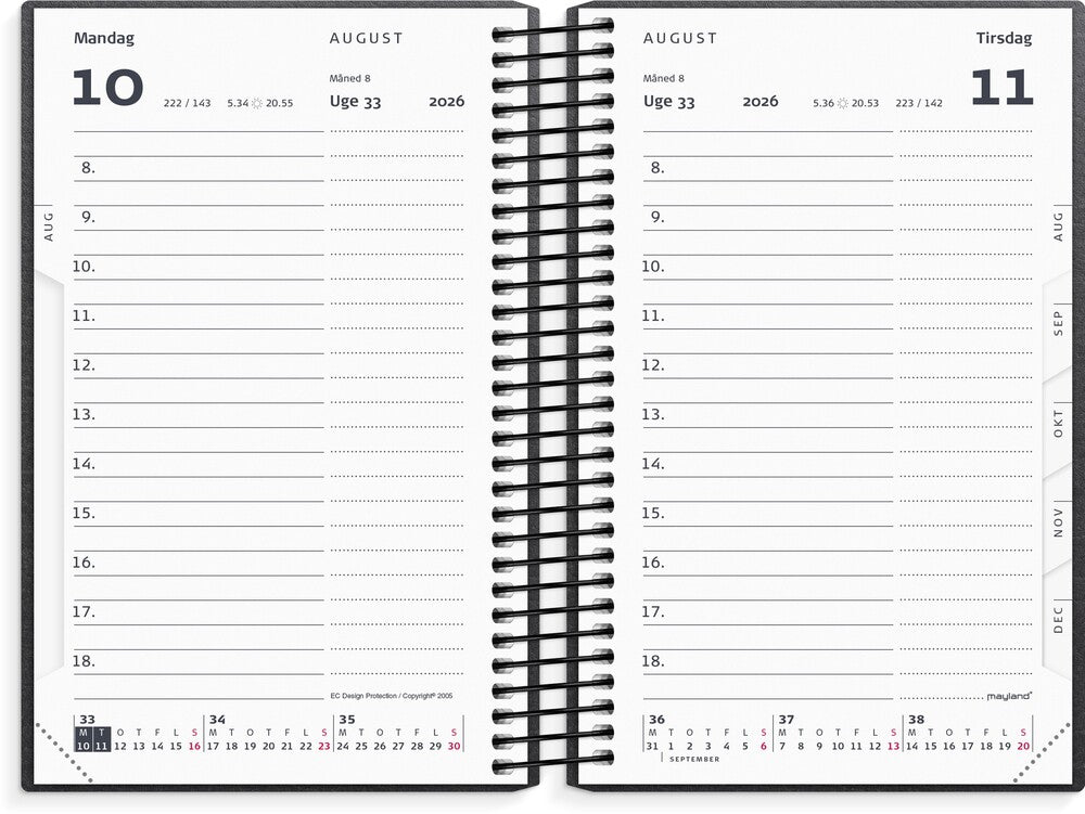 Mayland STUDIEKALENDER 26/27 mini i sort karton. 1 dag pr. side