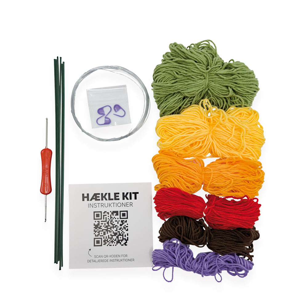 Hækle kit klare farver 6 stk. orange, gul, lilla, pink, hvid