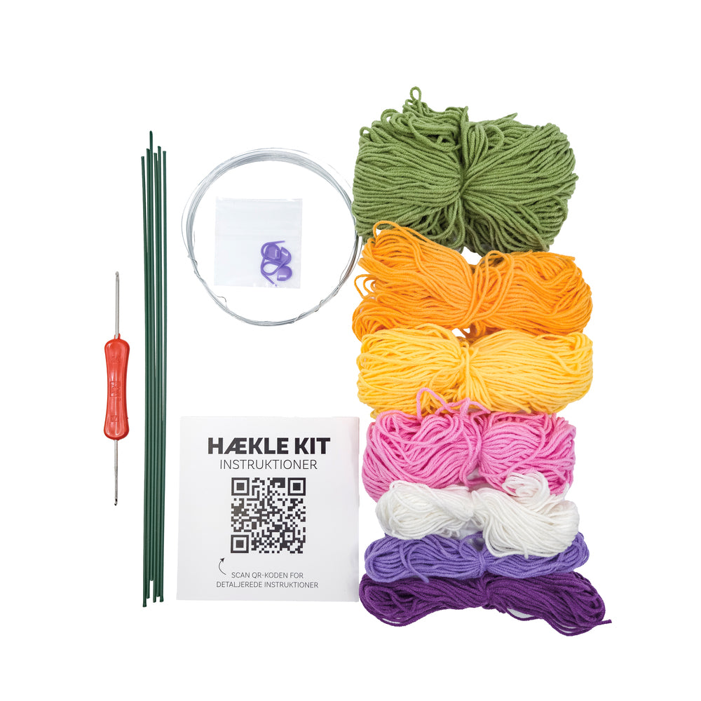 Hækle kit klare farver 6 stk. gul, lilla, orange, rød, grøn