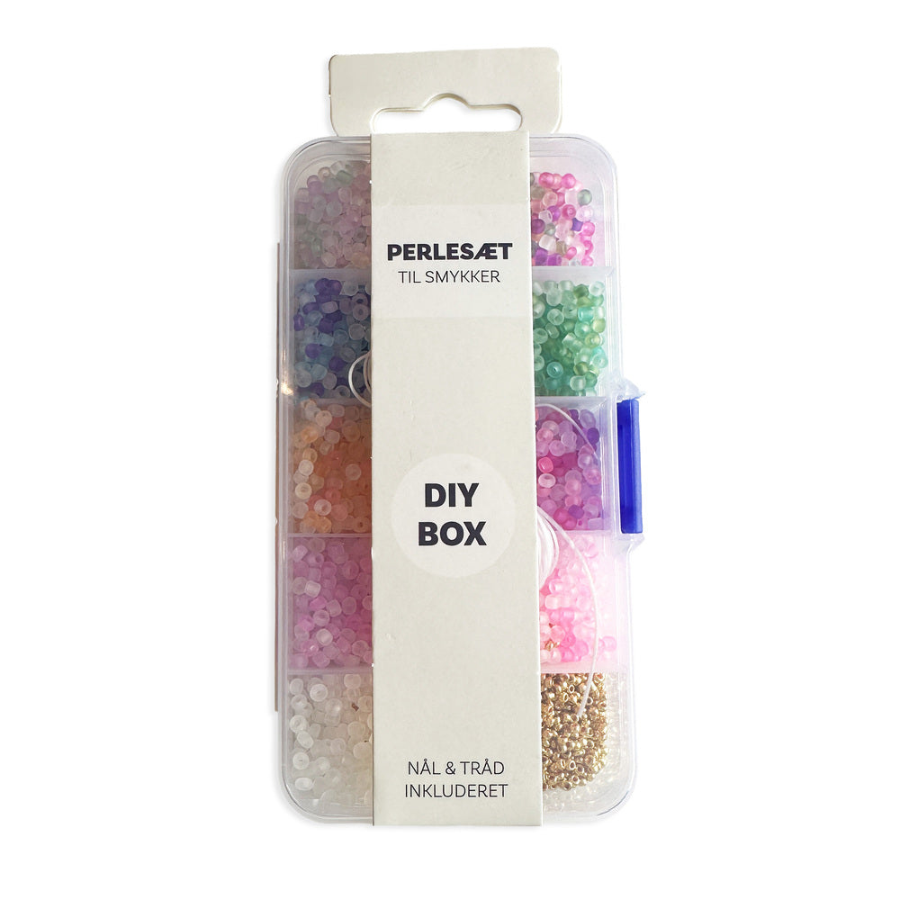 Perler æske transparente ass farver inkl. nål/tråd