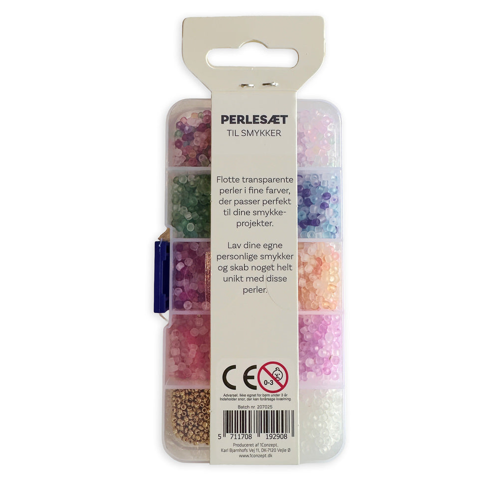Perler æske transparente ass farver inkl. nål/tråd