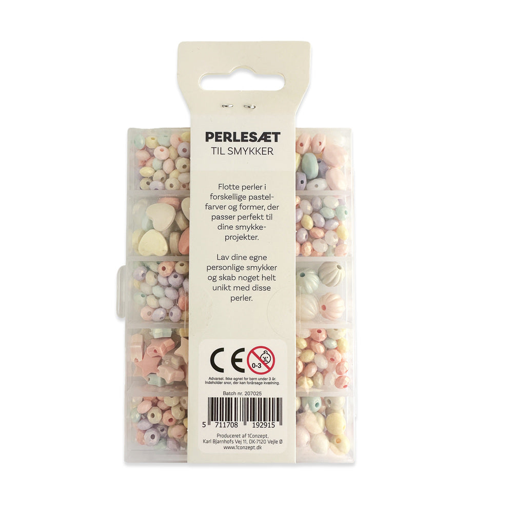 Perler æske pastel/former ass farver inkl. nål/tråd