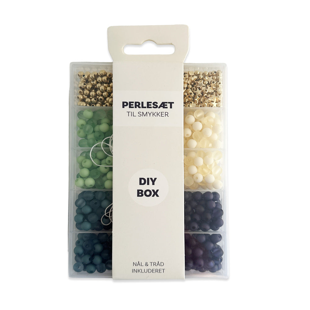 Perler æske matte grøn/blå/guld/offwhite tone i tone mix