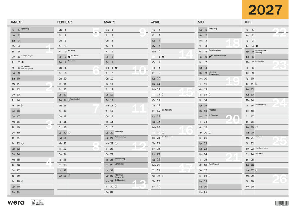 Vægkalender A3 2027