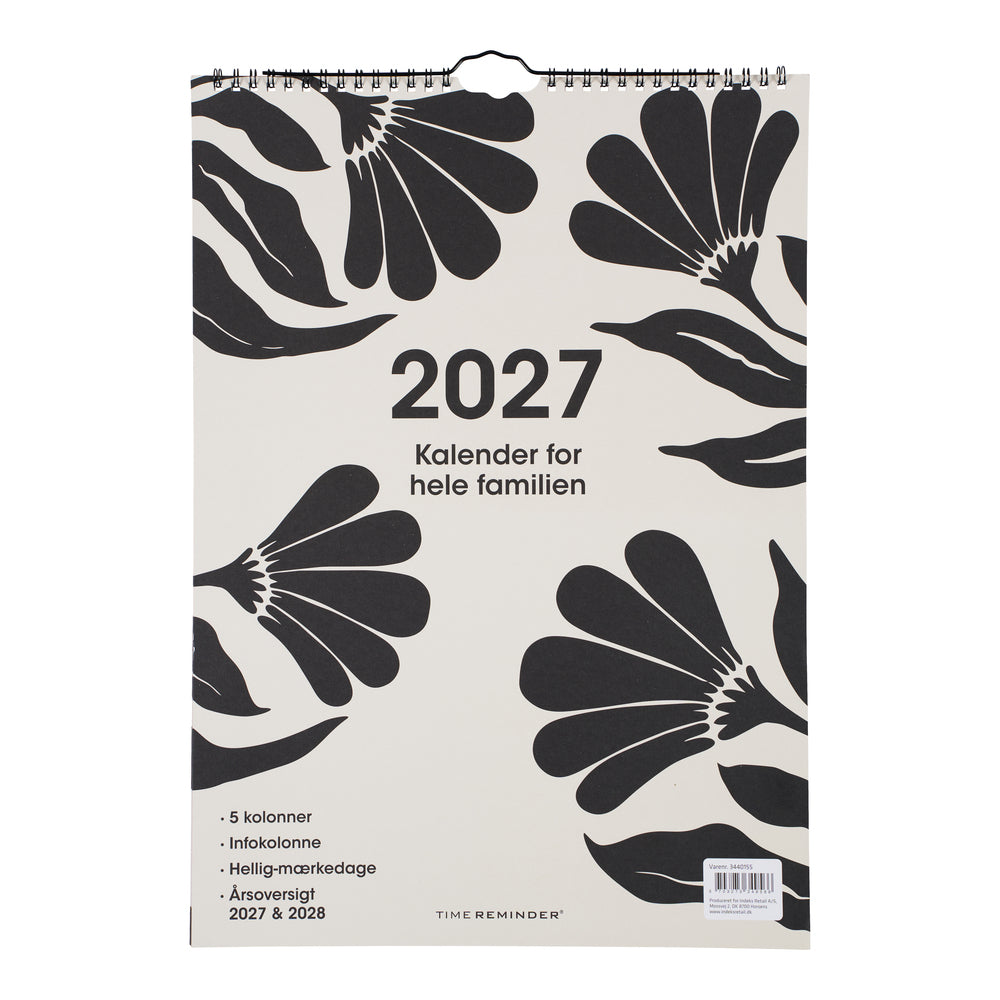 Familiekalender 2027 A3 Grafisk 5Pers. Årsoversigt 2027/2028