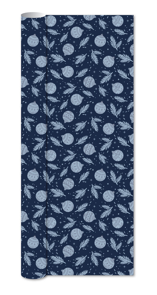 Gavepapir Blå M/Blå Julekugler/Grangren 3 M X 70 Cm