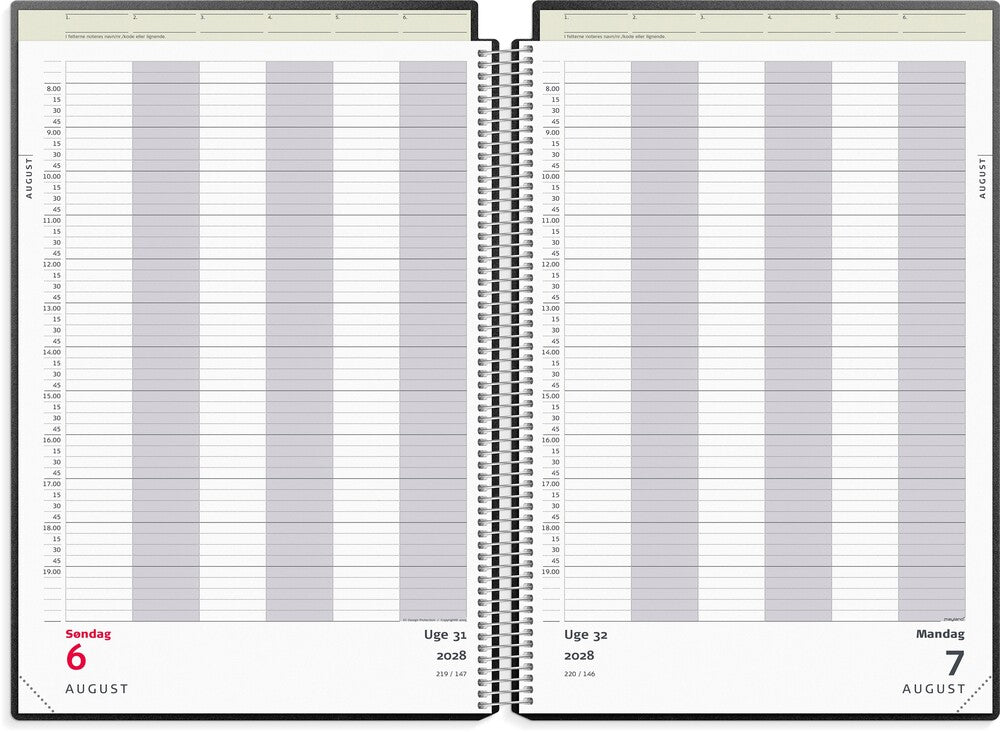 Aftalekalender 2028 dag A4 pp sort Mayland 21 x 30 cm