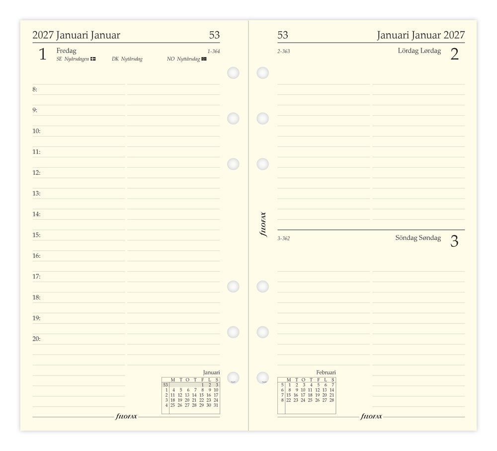 Refill Filofax Personal 2027 Dag/side
