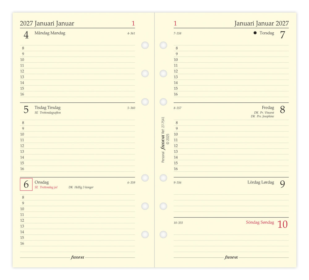 Refill Filofax Personal 2027 Uge/Opslag
