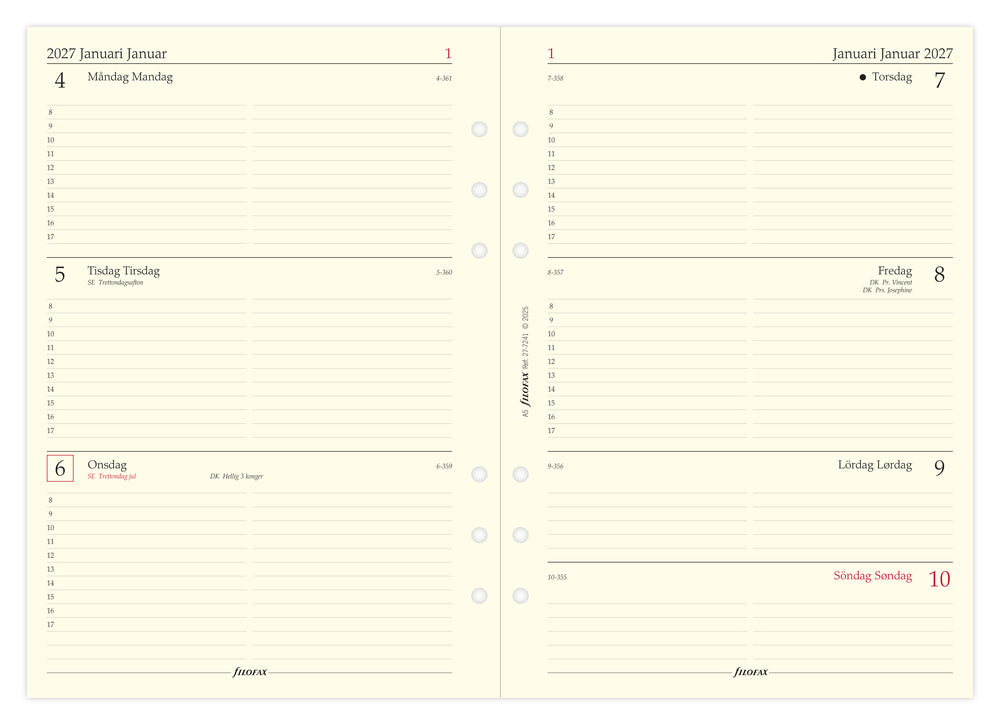 Refill Filofax A5 2027 Uge/Opslag