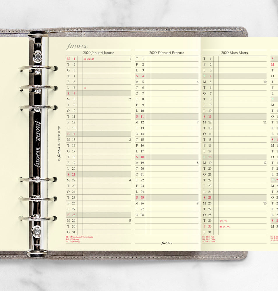 Refill Årssæt Filofax A5 2029