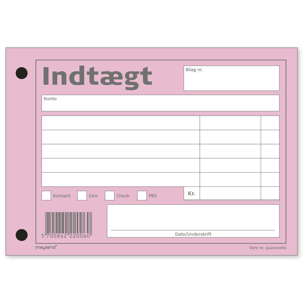 Indtægts bilag Mayland rød 10,5x14