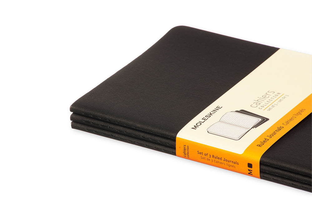 Notesbog Moleskine l cahiers sort 3 stk m/80 linjerede ark