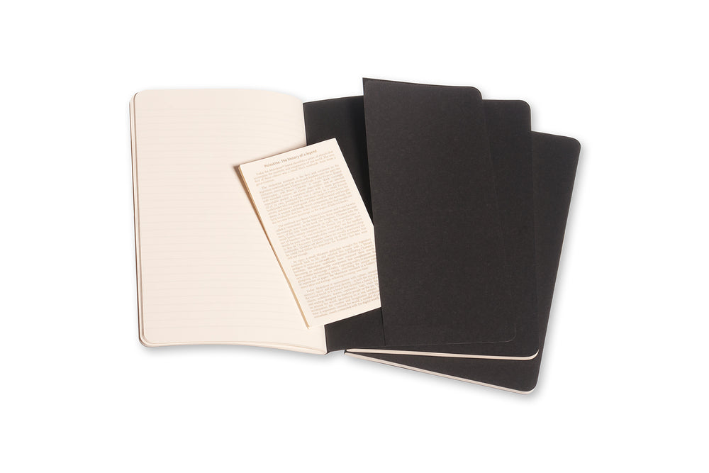 Notesbog Moleskine l cahiers sort 3 stk m/80 linjerede ark