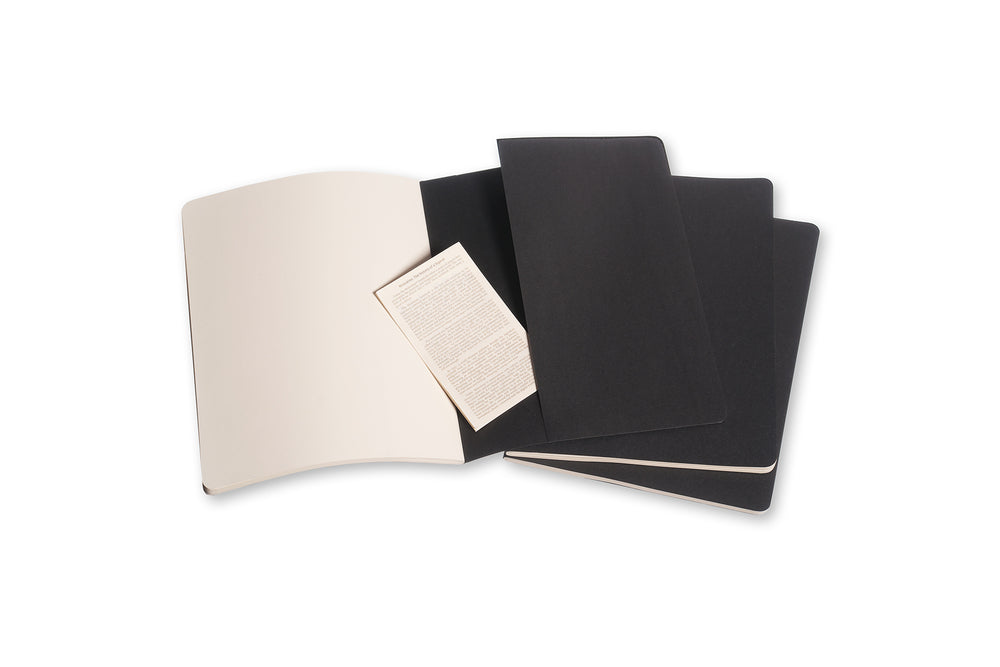 Notesbog Moleskine xl cahiers sort 3 stk m/120 blanke ark