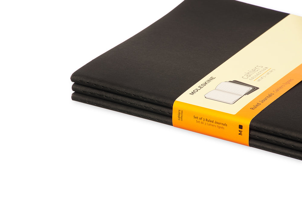 Notesbog Moleskine xl cahiers sort 3 stk m/120 linjerede ark