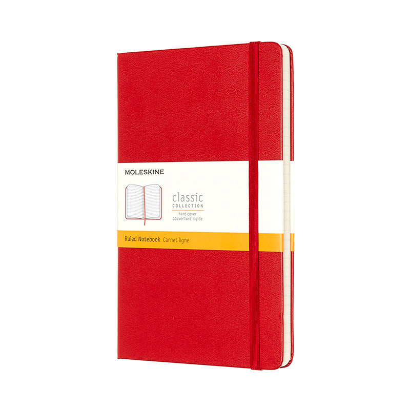 Notesbog Moleskine large rød m/240 linjerede ark hard cover