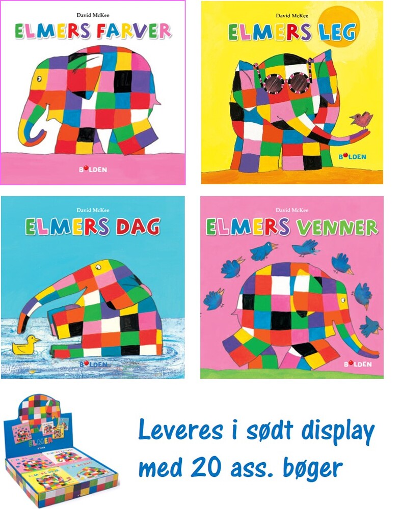 Elmer papbøger 1-4 (display m. 20 stk. ass. - vejl. pris kr. 39,95 pr. stk.)