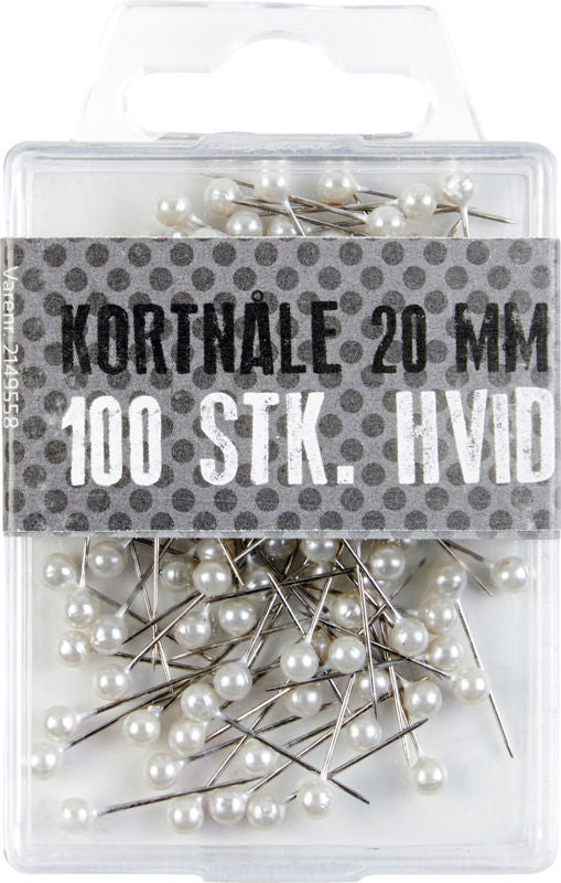 Kortnåle plast hvid 20 mm 100 stk