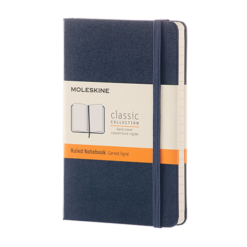 Notesbog Moleskine pocket blå m/192 linjerede ark hard