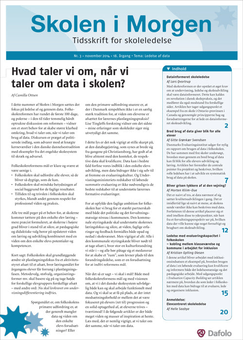 Skolen i Morgen. Nr. 3. November 2014. 18. årgang. Tema: Ledelse af data