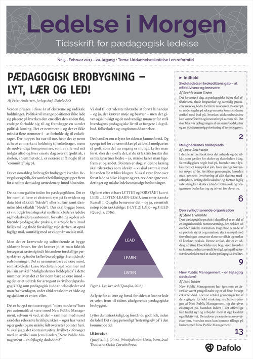 Ledelse i Morgen. Nr. 5. Februar 2017. 20. årgang. Tema: Uddannelsesledelse i en reformtid