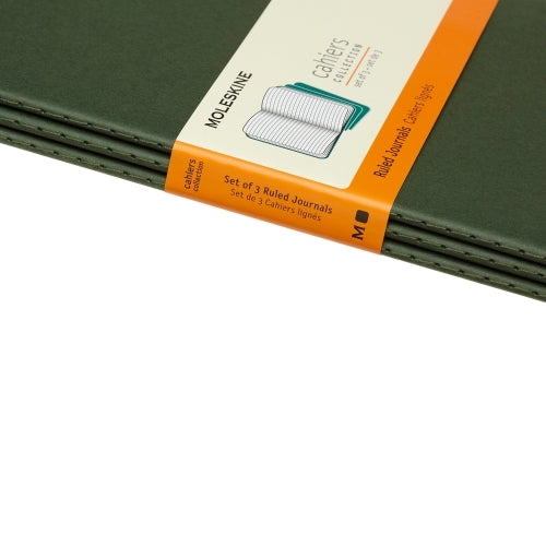 Notesbog Moleskine l cahiers grøn 3 stk m/80 linjerede ark