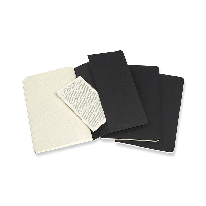 Notesbog Moleskine large cahiers sort 3 stk m/80 prikket ark