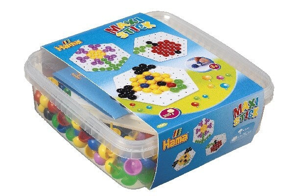 D1 Hama maxi sticks + 2stk. 6-kantede plader i bøtte
