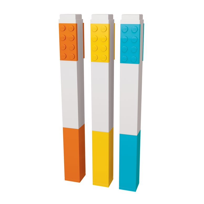 LEGO highlighters, 3 stk. orange, gul og tyrkis i box